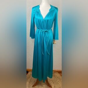 Women’s Vintage NWT Teal Vassarette  Nylon Housecoat Robe Size Petite Medium
